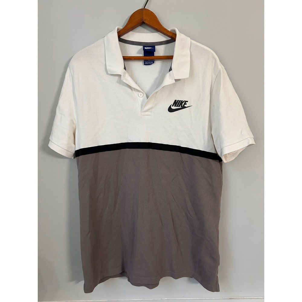 Nike Mens Colorblock Polo Shirt White Grey Black Short Sleeve Large